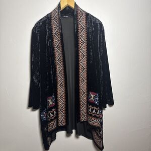 Benedetto Black Kimono Floral Embroidery Southwest Cardigan Jacket Size Large